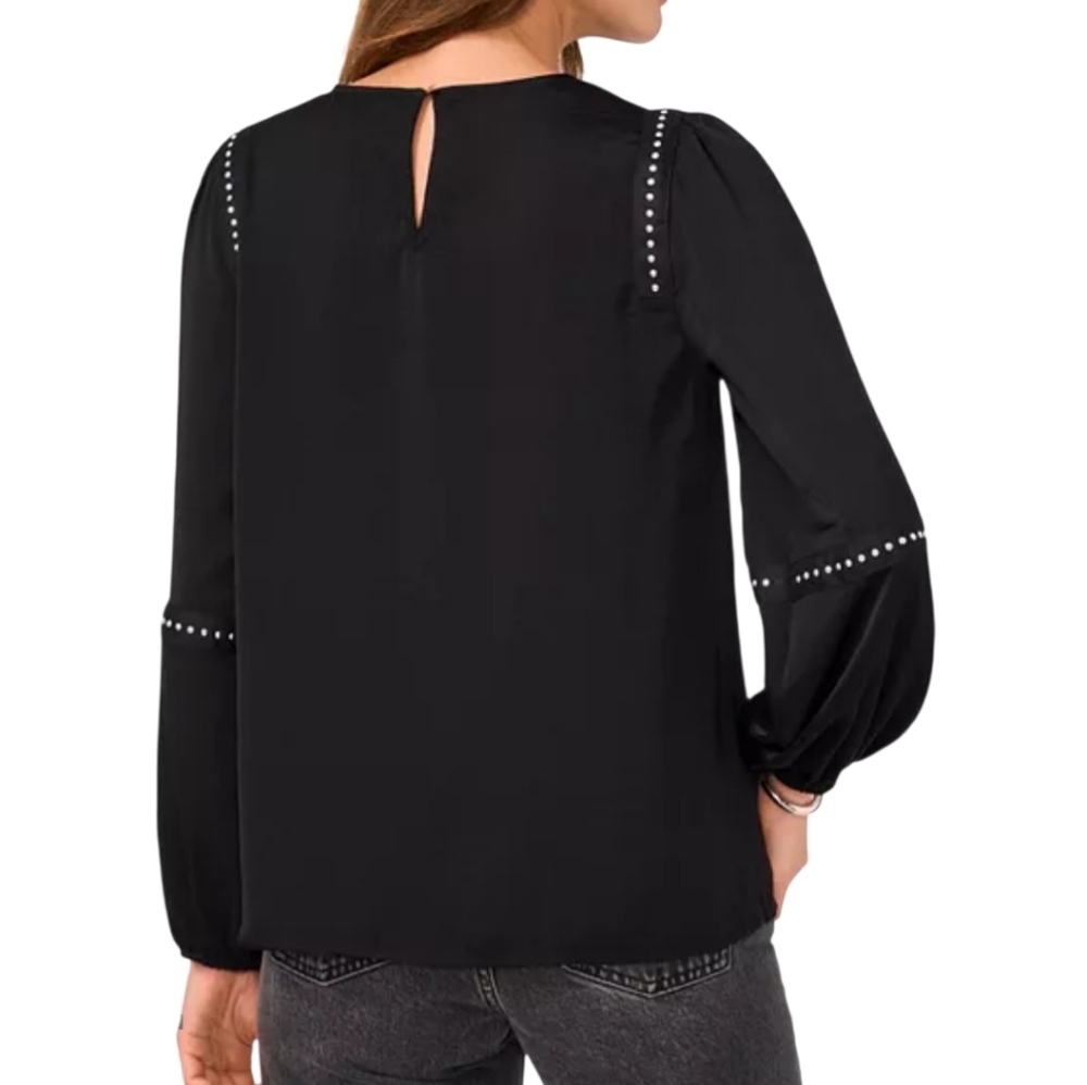 Vince Camuto Black Studded Embellished Blouse Long Sleeve Silver Detail  Sz:Med - Picture 3 of 12